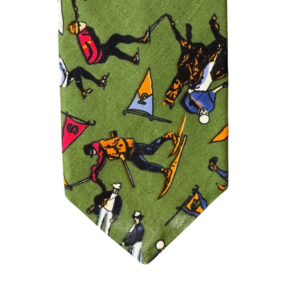 Tango by Max Raab Mens Vintage Green Cotton Sports Novelty Print Tie USA Made